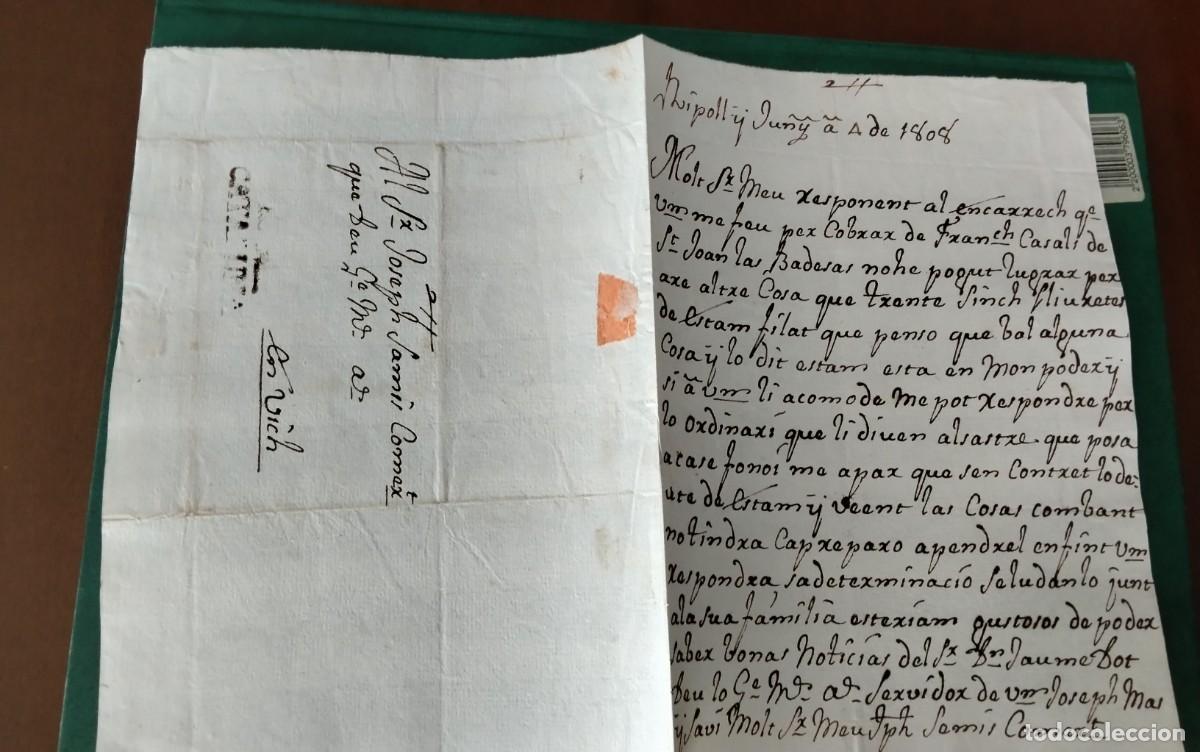 Sellos: RIPOLL , ENVUELTA CIRCULADA A&Ntilde;O 1808 CON DESTINO VIC , MARCA DEMARCACION CATALU&Ntilde;A MUY ESCASA
