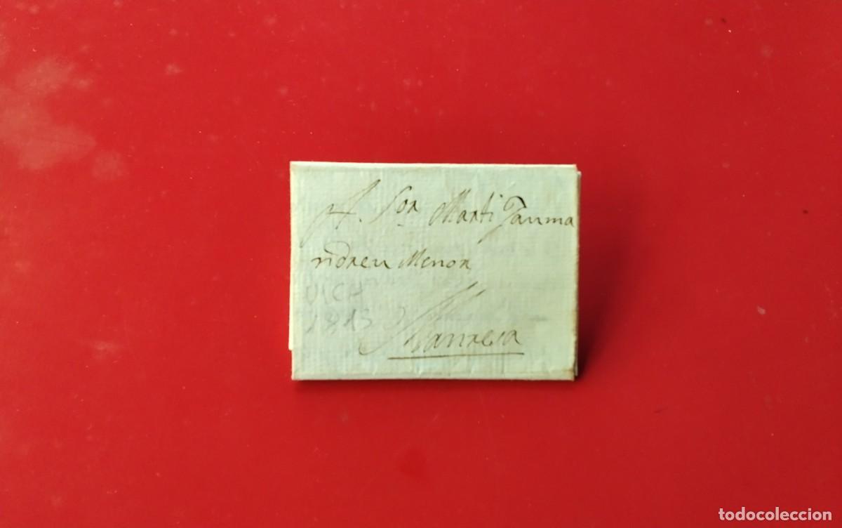 Sellos: VIC ENVUELTA PREFILATELICA CIRCULADA A MANRESA A&Ntilde;O 1815 ESCRITA INTERIOR PIEZA COLECIO