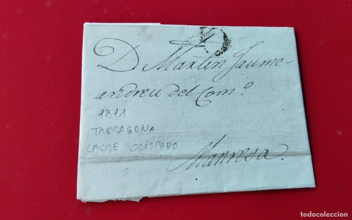 Sellos: TARRAGONA ENVUELTA PREFILATELICA CIRCULADA A MANRESA A&Ntilde;O 1811 LACRE DEL OBISPADO