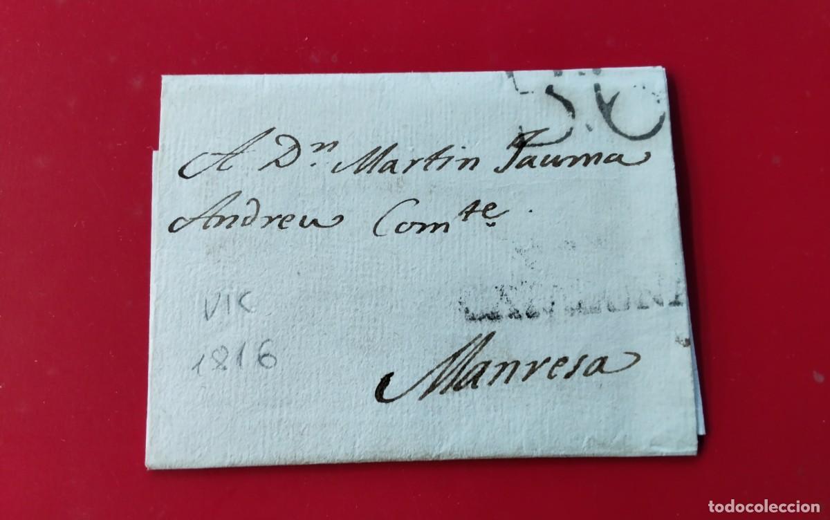 Sellos: VIC ENVUELTA PREFILATELICA CIRCULADA A MANRESA A&Ntilde;O 1816 CARTA INTERIOR , PIEZA COLECCION