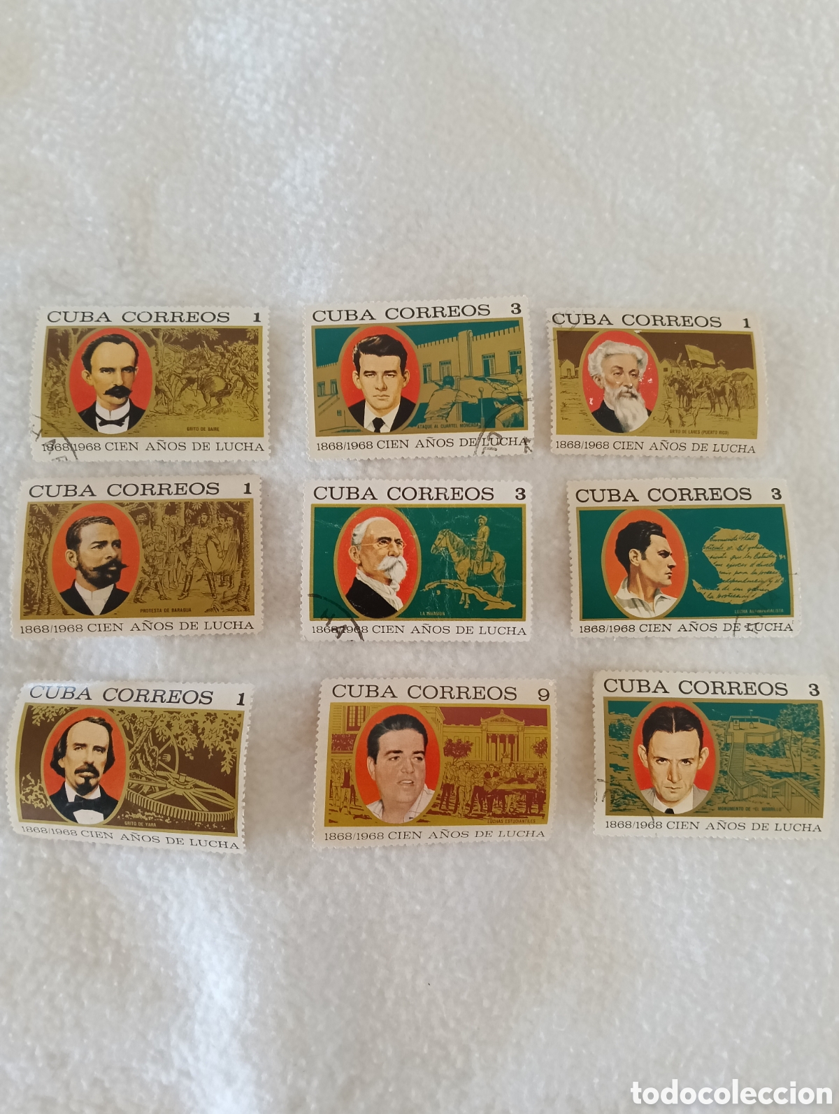 Sellos: selecci&oacute;n de sellos postales cubanos de la serie conmemorativa &rdquo;1868/1968 Cien a&ntilde;os de lucha&rdquo;,