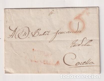 Sellos: Carta de Villafranca a Tudela- Corella. del 14 Ago. 1838. Marca Borrosa. y porteo 5R