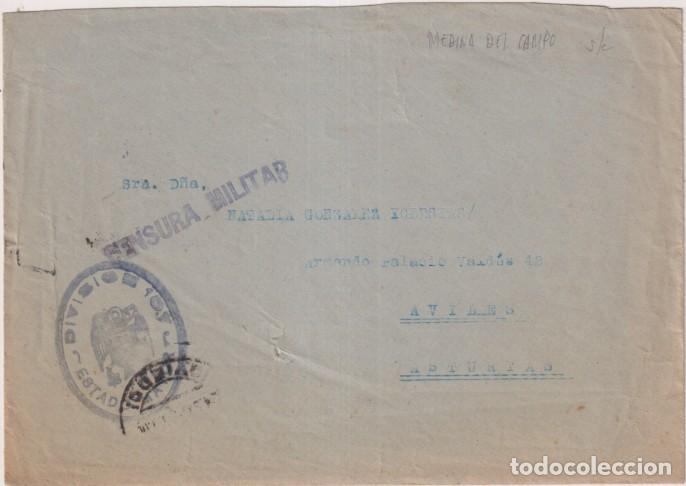 Sellos: Carta de medina del Campo a Aviles. del 23-Sep-1939 Con 2 Tampones de Estado Mayor: Divi. 107. en Me