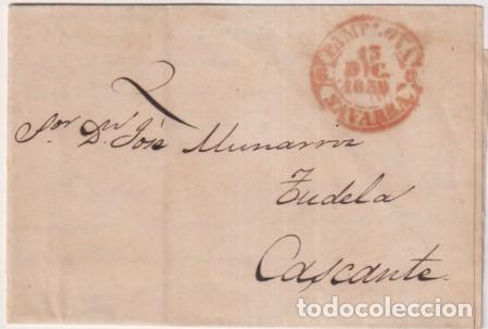 Sellos: Carta de Pamplona a Tudela-Cascante del 13 Diciembre de 1850, con Baeza 34R