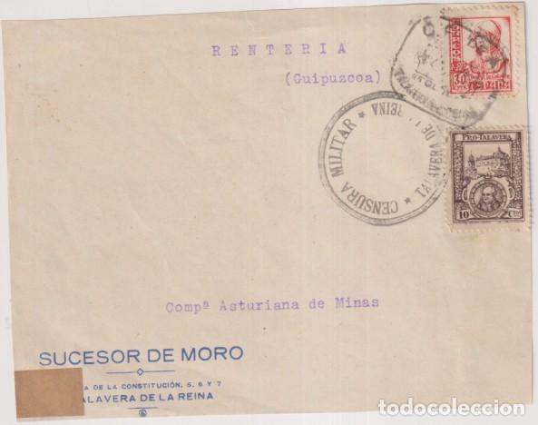 Sellos: Frontal de Carta de Talavera de la Reina a Renter&iacute;a (Guip&uacute;zcoa) Franqueado con Edifil 857A, Sello Pr