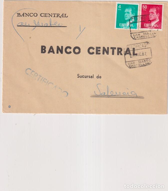 Sellos: Carta con Membrete Certificada de San mateo (Castell&oacute;n) a Valencia del 18 Dic. del 87