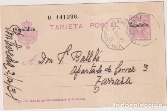 Sellos: Tarjeta entero postal n&ordm; 61. Tipo anterior habilitado con sobrecarga Rep&uacute;blica Espa&ntilde;ola. del 3 Dic.3