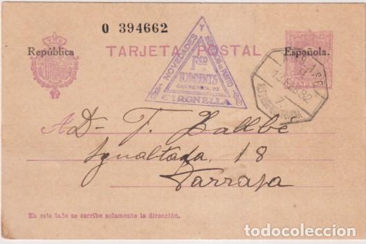 Sellos: Tarjeta Entero Postal Con Membrete (Tamp&oacute;n) n&ordm; 61 de 1931. Habilitado con sobrecarga de la Rep&uacute;blica
