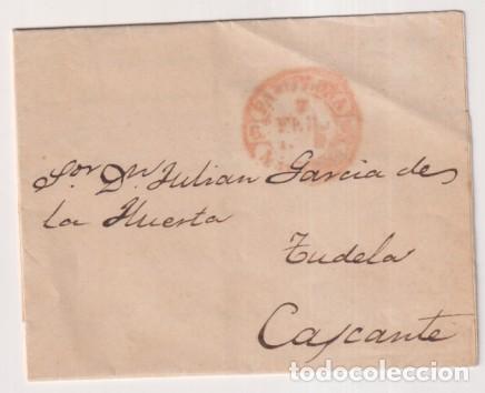 Sellos: Carta de Pamplona a Tudela-Cascante del 7-Feb. 1849. Con Baeza 34R. y Fechador de Tudela