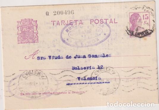 Francobolli: Tarjeta Entero Postal n&ordm; 69 de 1932. de M&aacute;laga a Valencia del 4 Ene. 1934