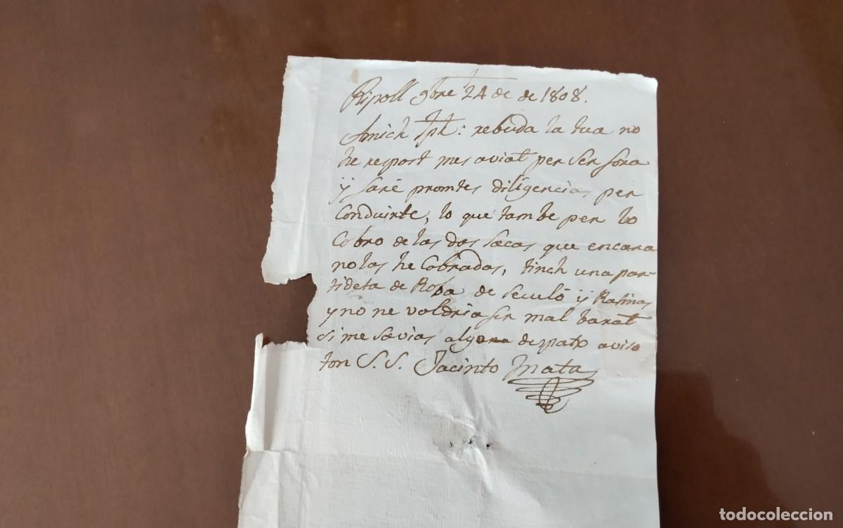 Sellos: RIP&Ograve;LL ENVUELTA CIRCULADA A VICA&Ntilde;O 1808 , CARTA INTERIOR , PIEZAS MUY ESCASAS