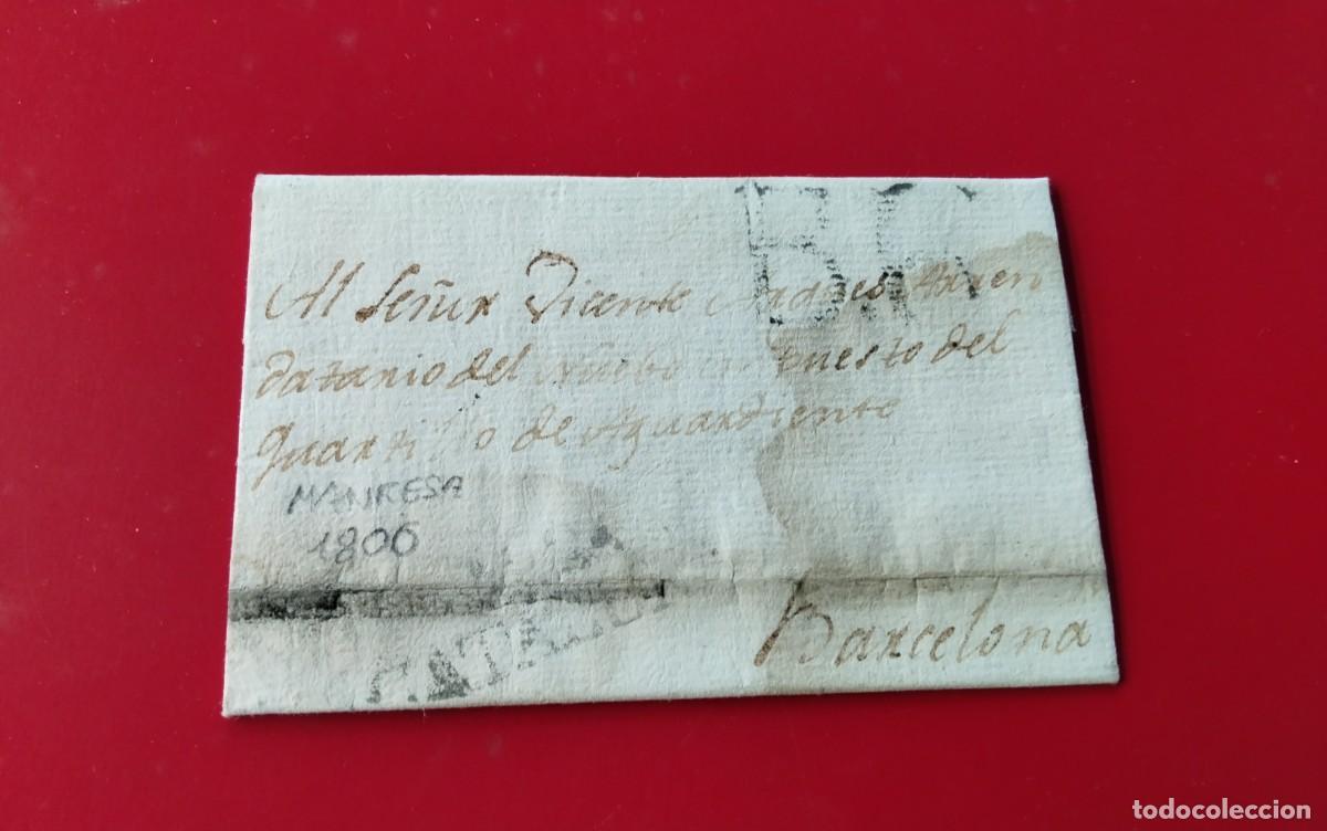 Sellos: MANRESA ENVUELTA PREFILATELICA CIRCULADA A BARCELONA A&Ntilde;O 1800 CARTA INTERIOR