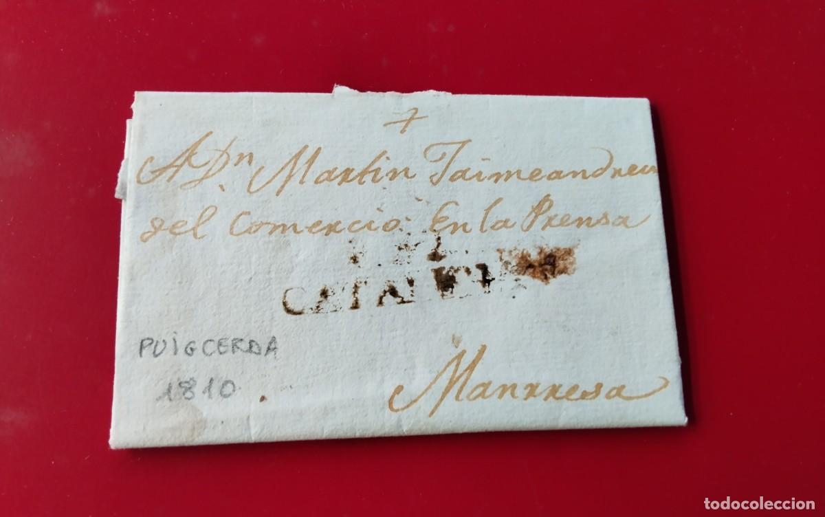 Sellos: PUIGCERDA ENVUELTA CIRCULADA A MANRESA A&Ntilde;O 1810 , MARCA EN NEGRO CATALOGADA ESCASA