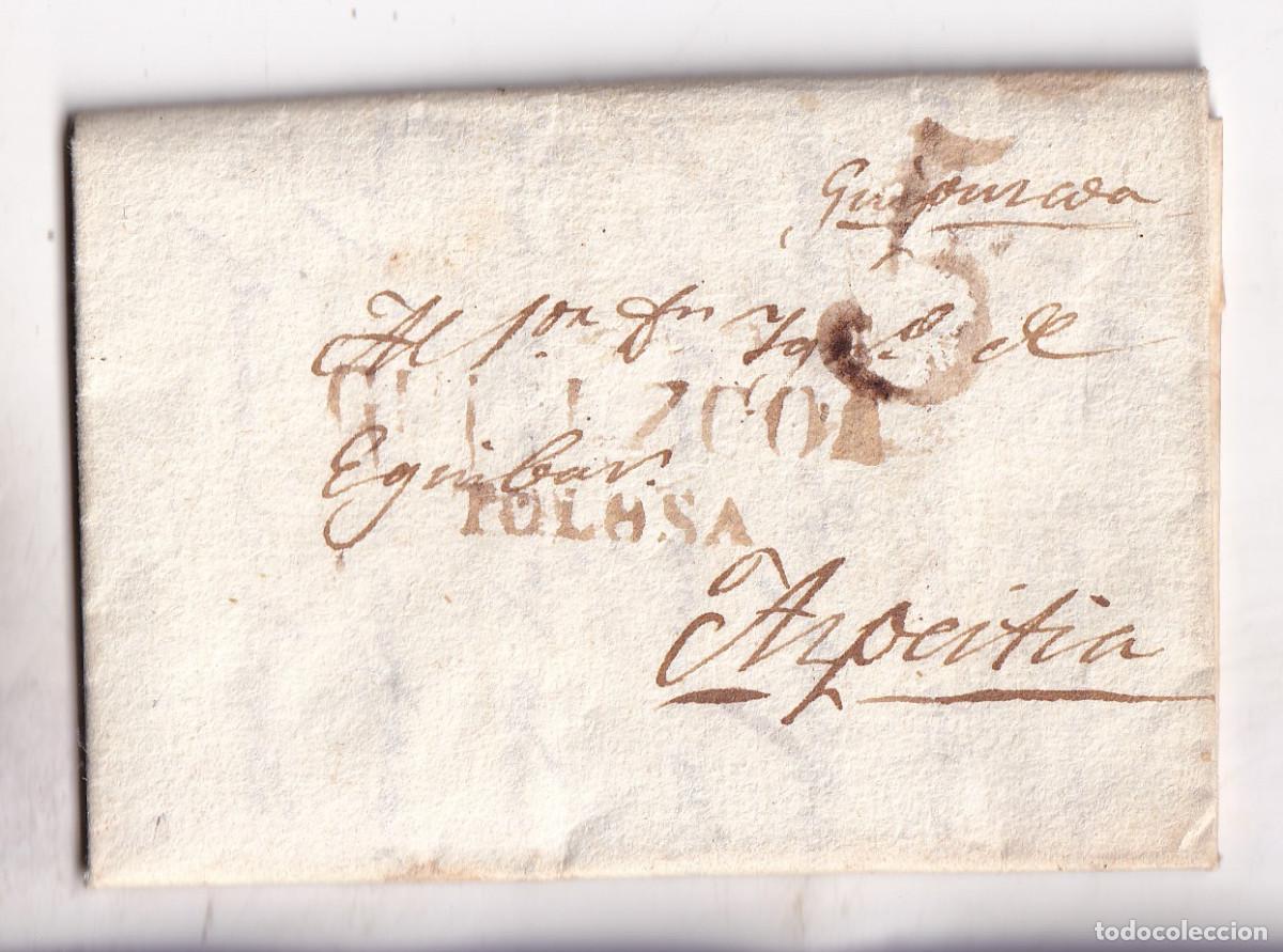 Sellos: PREFILATELIA. CARTA ENTERA. 1831. TOLOSA A AZPEITIA. GUIP&Uacute;ZCOA. PA&Iacute;S VASCO
