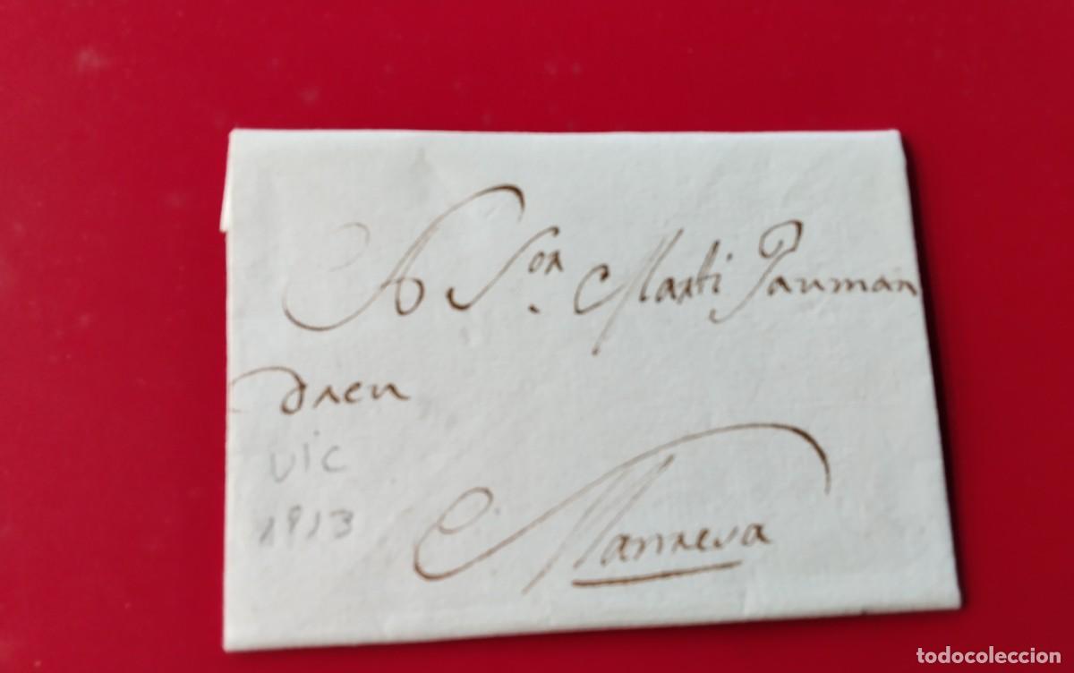 Sellos: VIC ENVUELTA PREFILATELICA CIRCULADA A MANRESA A&Ntilde;O 1813 CARTA INTERIOR