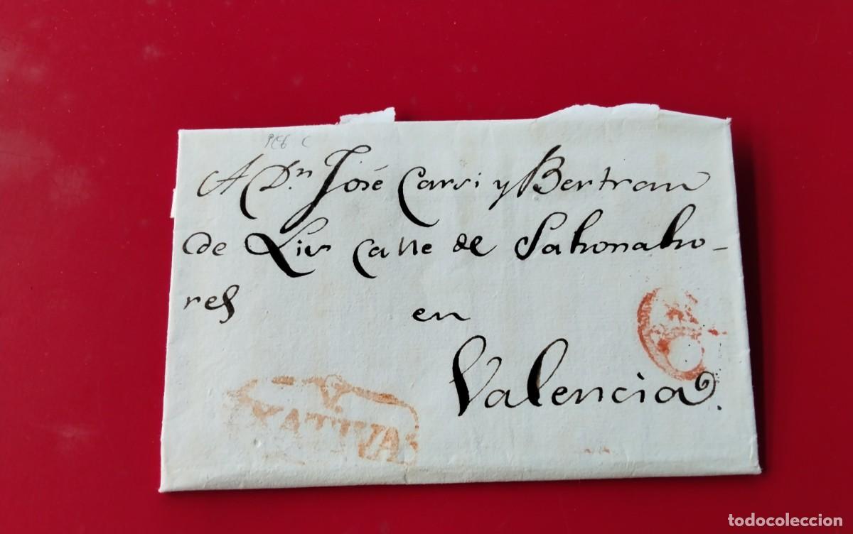 Sellos: JATIVA ENVUELTA PREFILATELICA CIRCULADA A VALENCIA A&Ntilde;O 1822 CARTA INTERIOR , PIEZA COLECCION