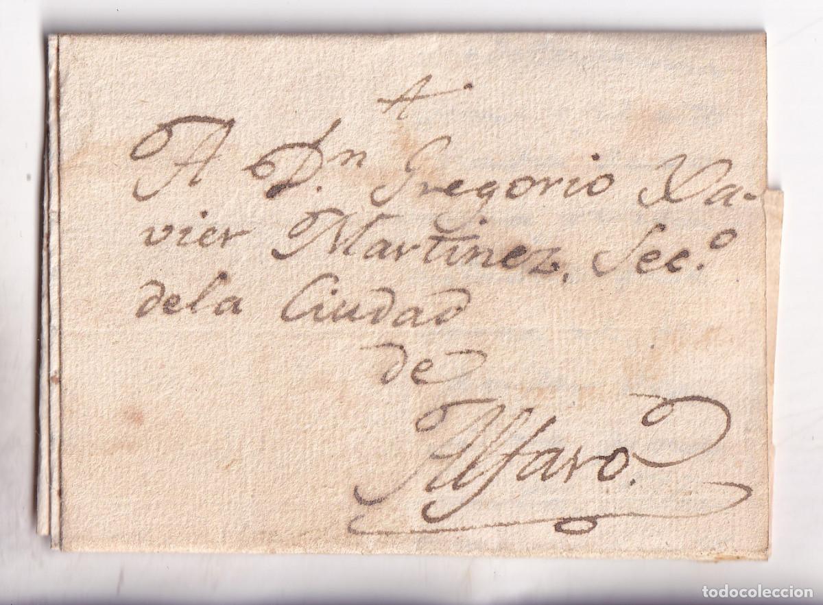 Sellos: PREFILATELIA. CARTA ENTERA FUERA DE VALIJA. MILAGRO, NAVARRA. AL SECRETARIO DE ALFARO. RIOJA