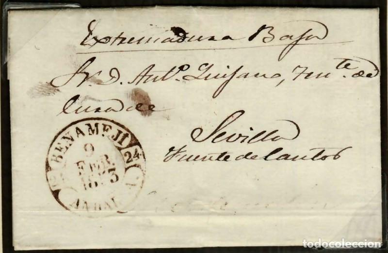 Sellos: FA0436, PREFILATELIA. 1853, 9 de febrero. Benamej&iacute; a Fuente de Cantos. Rareza RRR