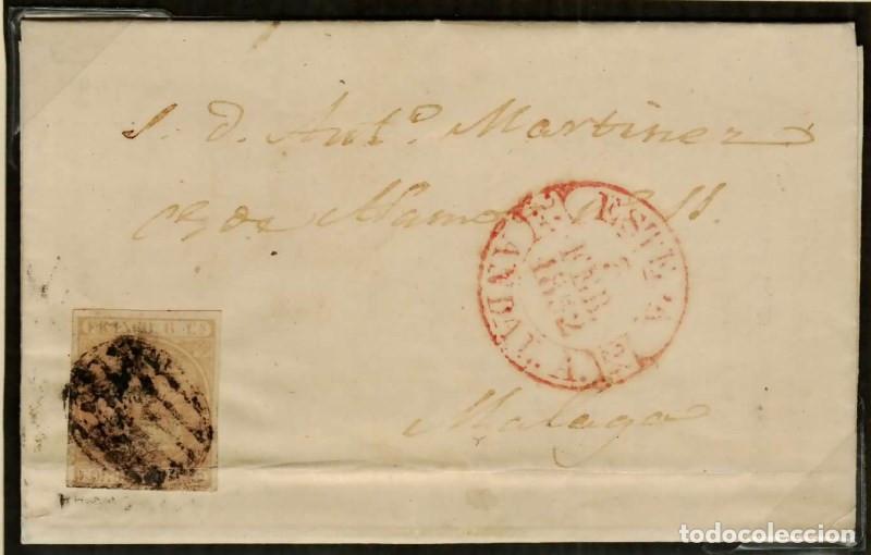 Sellos: FA0442, HISTORIA POSTAL. 1852, 3 de febrero. Estepa a M&aacute;laga. Rareza RRR