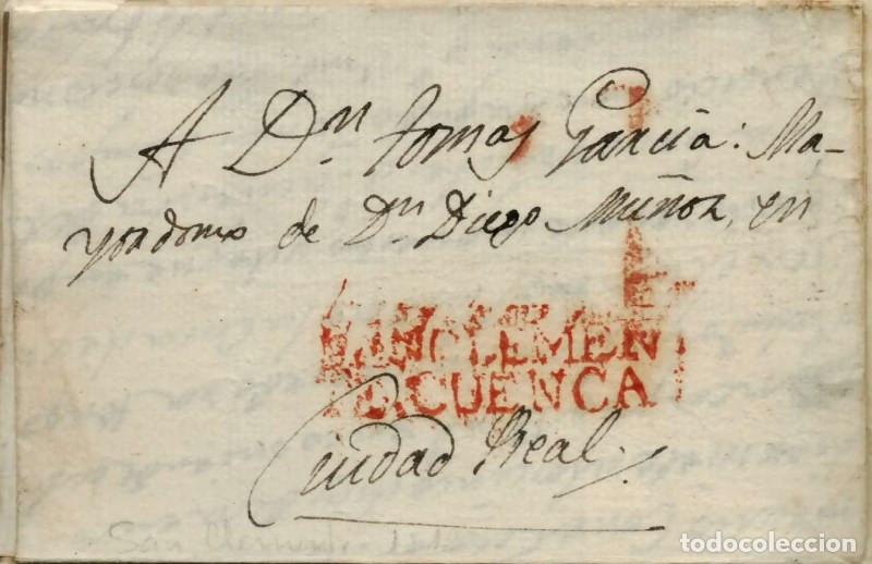 Sellos: FA0803M. PREFILATELIA. 1818, 21 de octubre. RARISIMO sobrescrito de San Clemente a Ciudad Real
