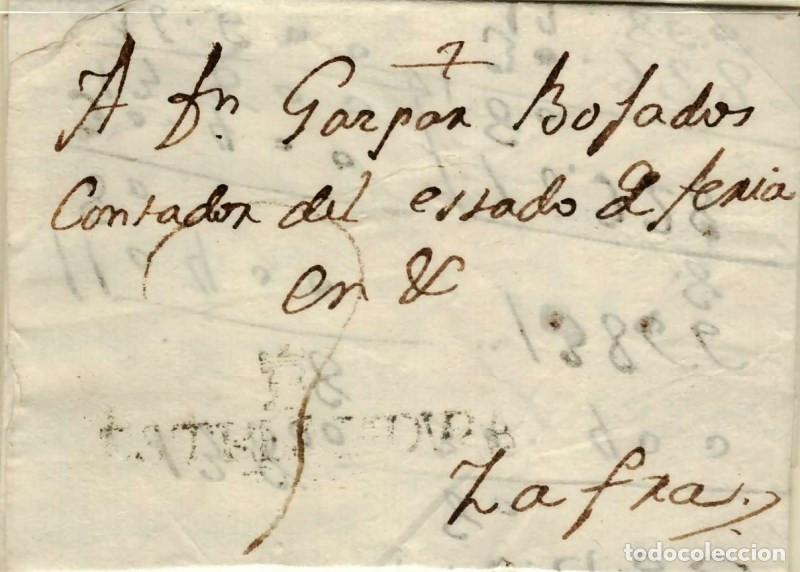 Briefmarken: FA1190-5. PREFILATELIA. 1777, 2 de agosto. Sobrescrito circulado de Badajoz a Zafra, RRR
