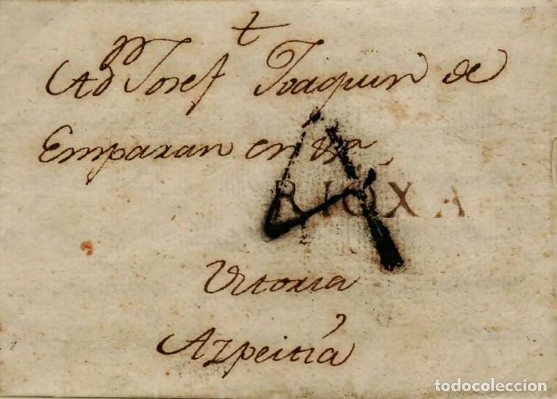 Sellos: FA0845, PREFILATELIA. 1782, 7 de febrero. Sobrescrito circulado de Calahorra a Azpeitia