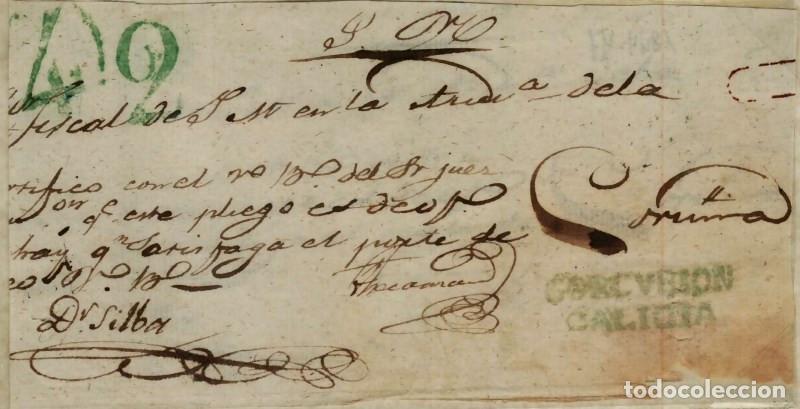 Sellos: FA0797K, PREFILATELIA. Sin Fecha. Plica judicial circulado de Corcubi&oacute;n a Coru&ntilde;a, RR