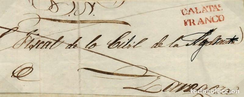 Sellos: FA0923, PREFILATELIA. 1844, 7 de diciembre. Frontal de sobrescrito de Calatayud a Zaragoza. RR
