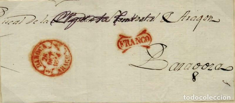 Sellos: FA0925A. PREFILATELIA. 1844, 26 de octubre. Fragmento sobrescrito circulado de Daroca a Zaragoza