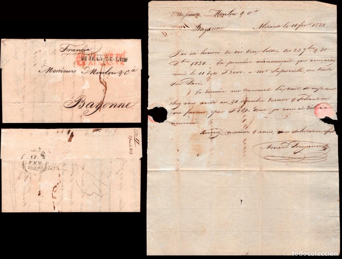 Sellos: Alicante - Prefilatelia - PE 16R - 1832 - Carta a Francia con marca &rdquo;Se franqueo en Alicante&rdquo; +