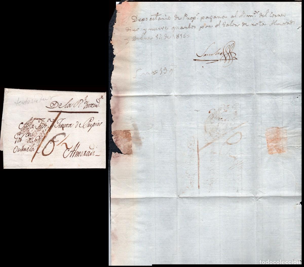 Sellos: Alicante - Prefilatelia - 1815 - Carta a Almoradi con porteo manuscrito &rdquo;T 6 1/2&rdquo;