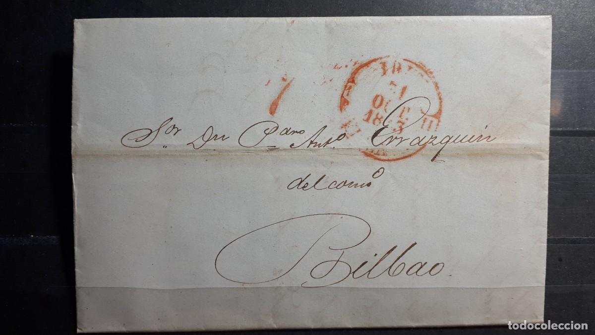 Sellos: Carta escrita y circulada de IR&Uacute;N A BILBAO. 31 OCTUBRE 1843.