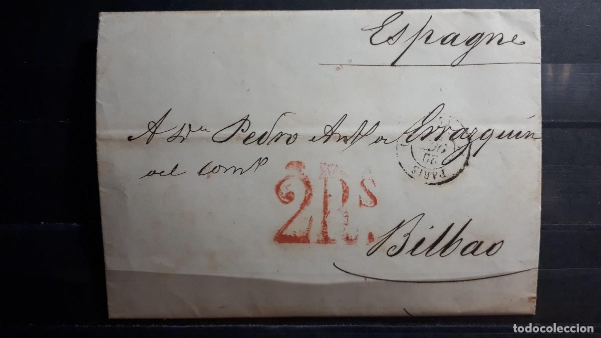 Sellos: Carta escrita y circulada de PARIS A BILBAO. 20 FEBRERO 1854.