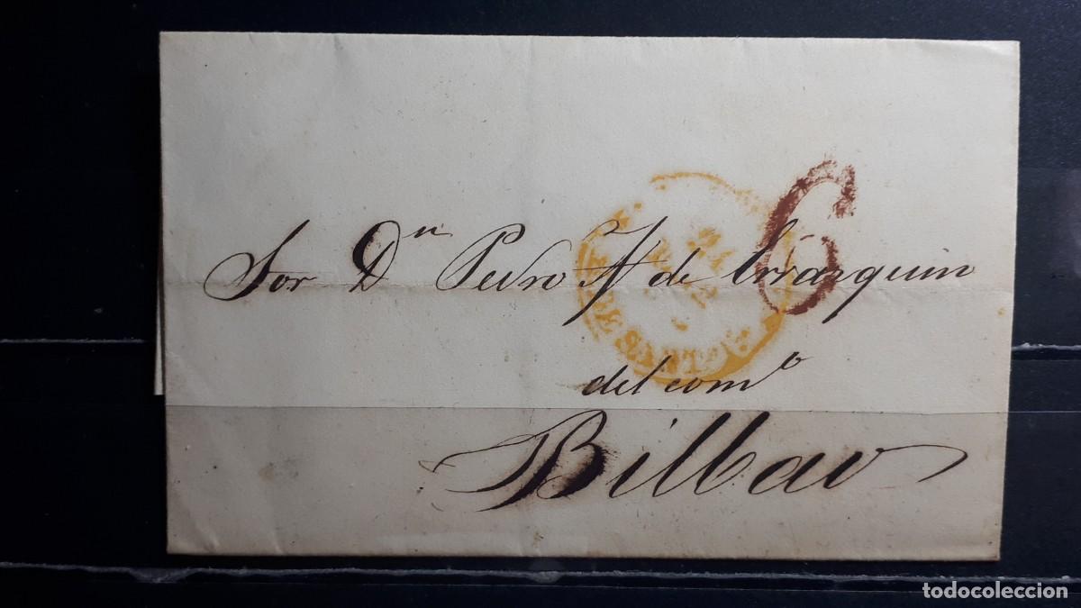 Sellos: Carta circulada de Santander a Bilbao. 24 enero de 1845.