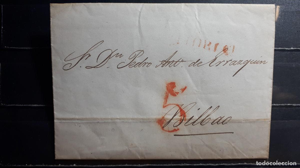 Sellos: Carta escrita y circulada de Vitoria a Bilbao. 9 enero de 1841.
