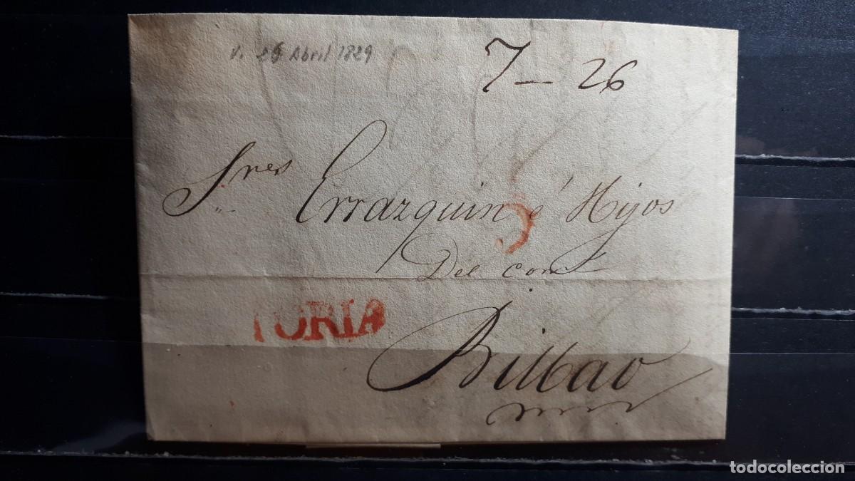 Sellos: Carta escrita y circulada de Vitoria a Bilbao. 26 Agosto de 1829.