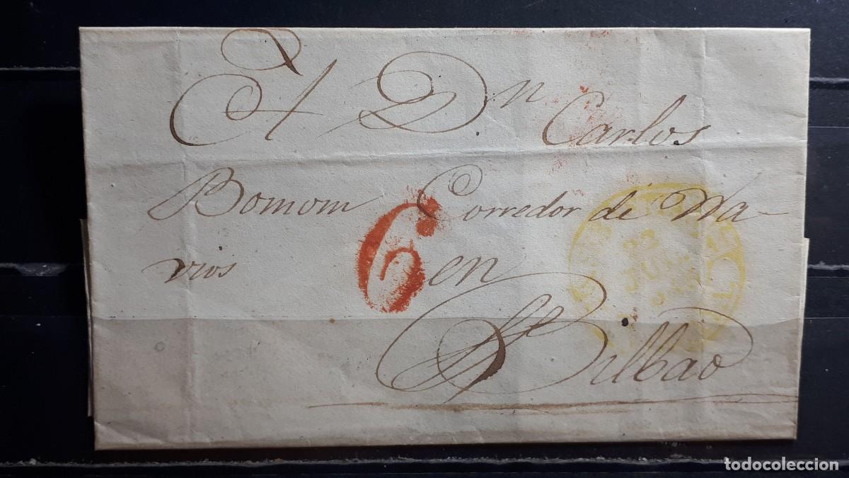 Sellos: Carta circulada de San Sebasti&aacute;n a Bilbao. 22 julio de 1845.