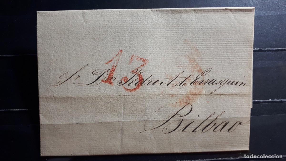 Sellos: Carta circulada de C&aacute;diz a Bilbao. 31 Julio 1843.