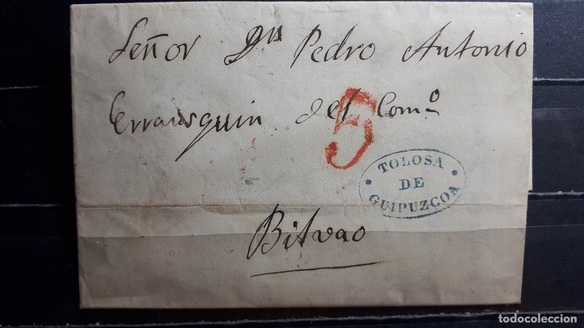 Sellos: Carta escrita y circulada de Tolosa a Bilbao. 3 Octubre 1842.