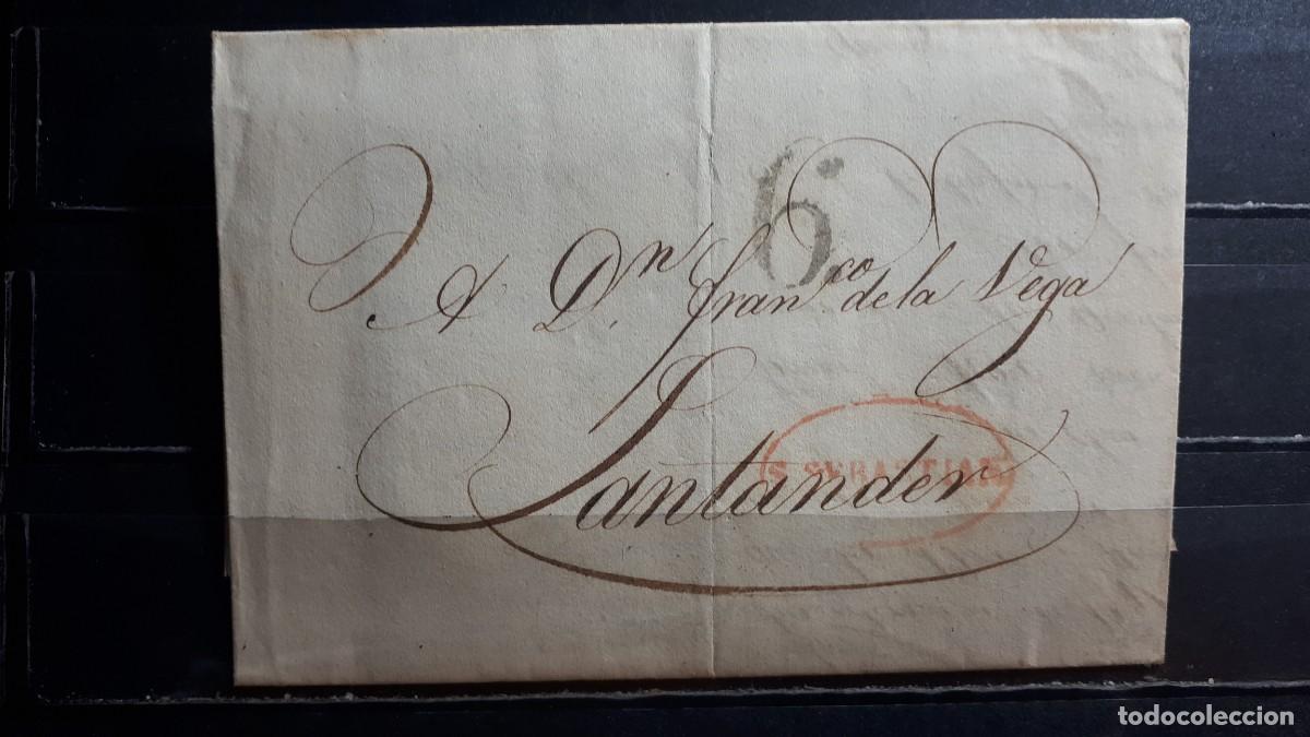 Sellos: Carta escrita y circulada de San Sebasti&aacute;n a Santander. 25 Marzo de 1833.