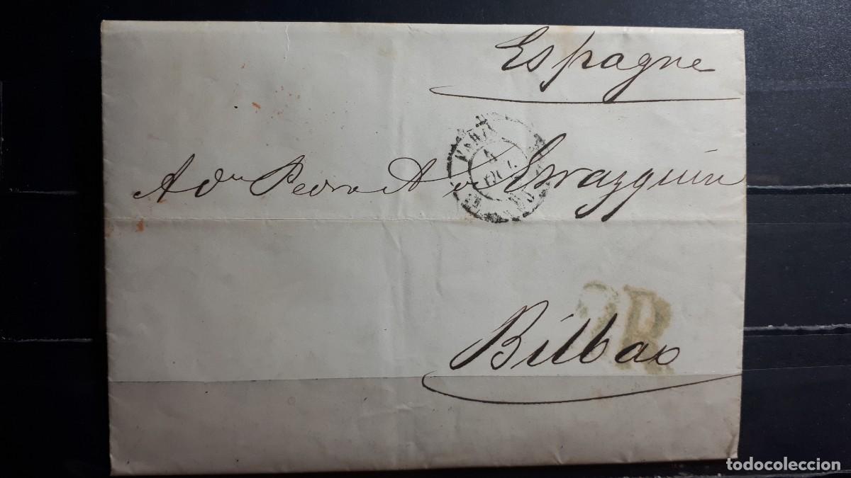 Sellos: Carta escrita y circulada de Paris a Bilbao. 4 Octubre de 1855.