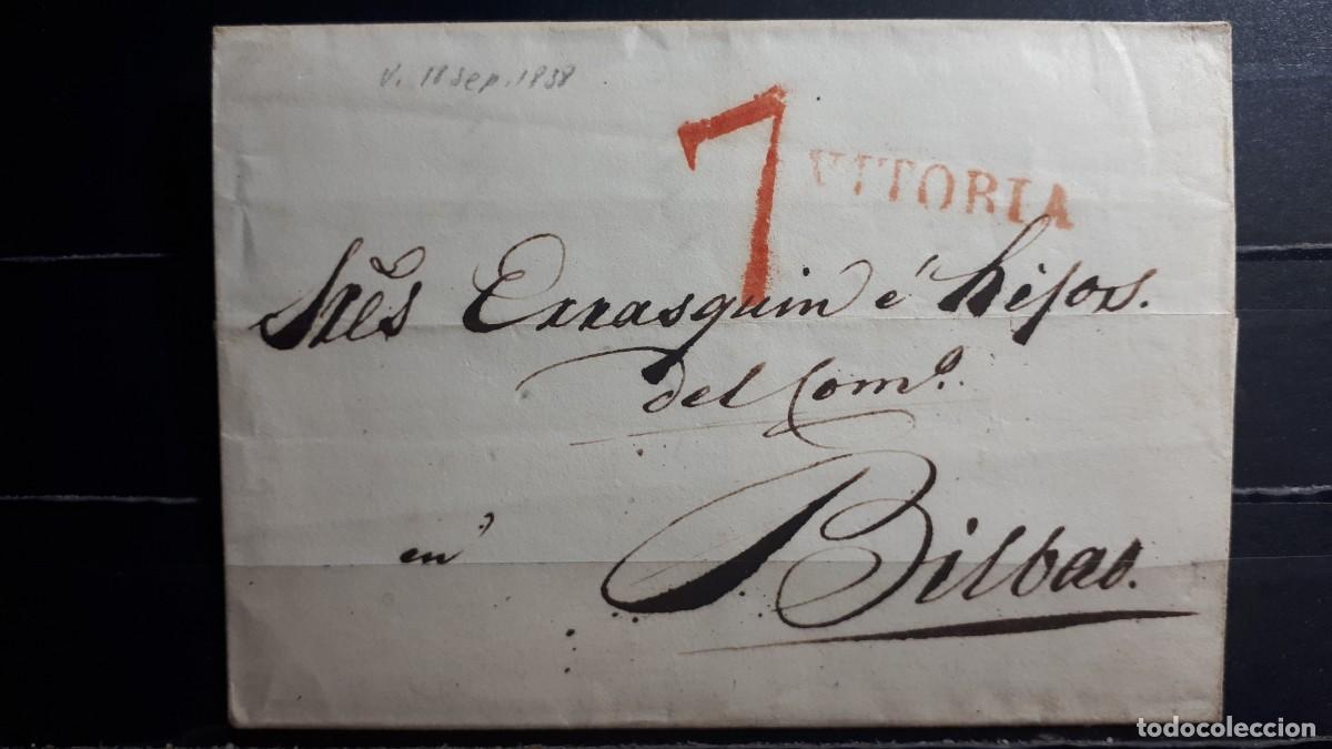 Timbres: Carta circulada de Vitoria a Bilbao. 18 Septiembre de 1838.