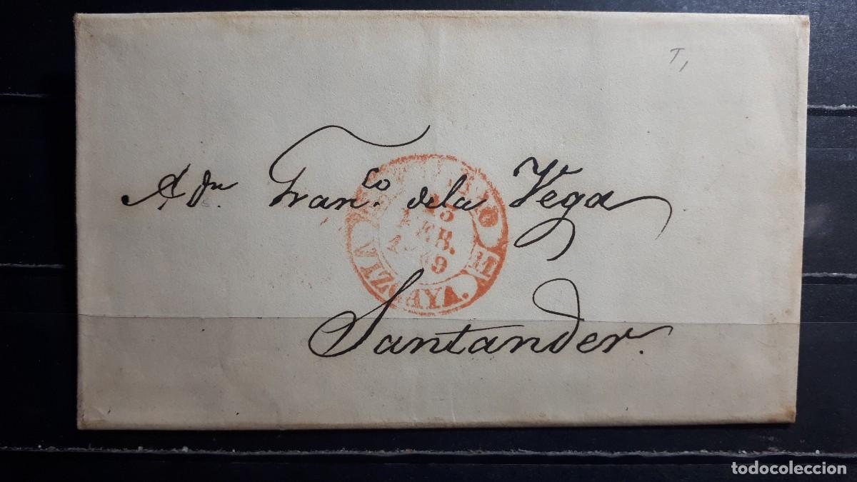 Sellos: Carta escrita y circulada de Bilbao a Santander. 13 febrero 1849