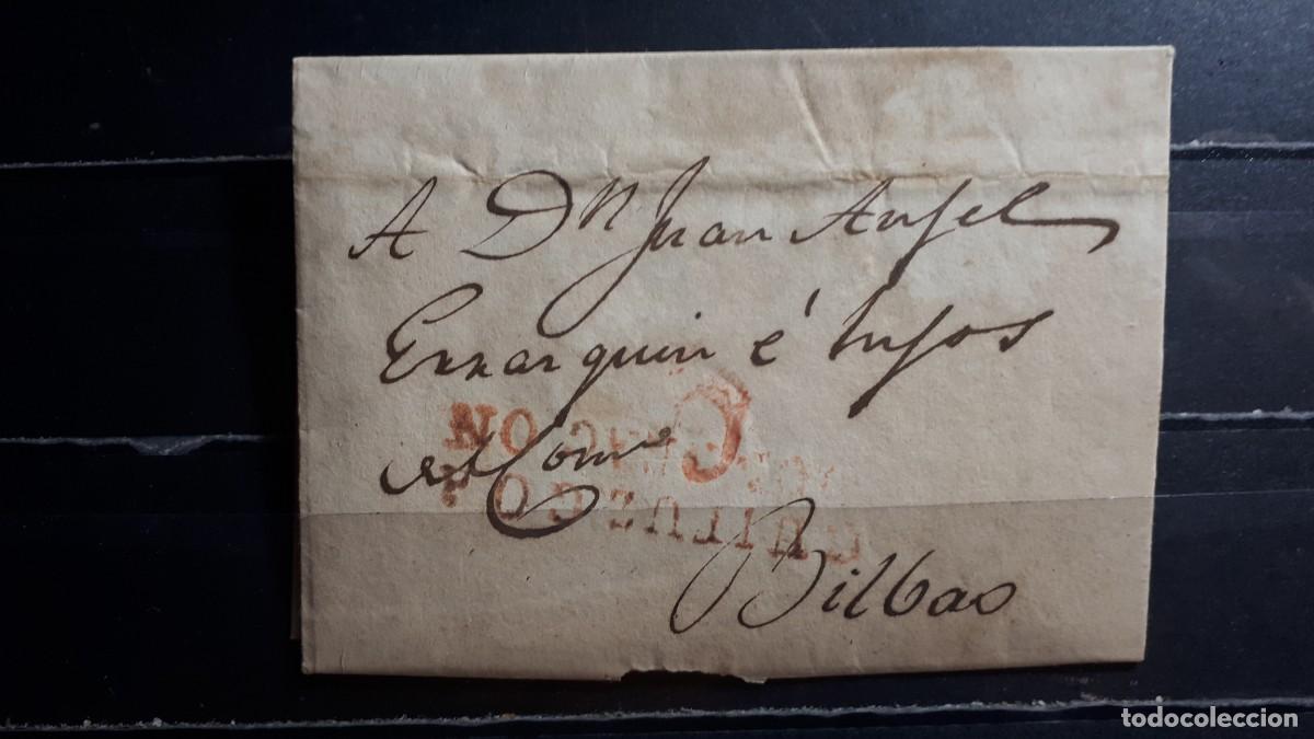 Sellos: Carta escrita y circulada de Mondrag&oacute;n a Bilbao. 24 enero 1831