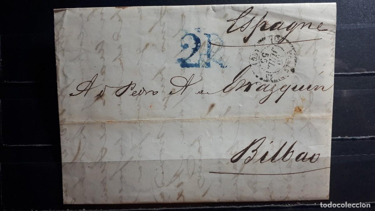 Timbres: Carta escrita y circulada. PAR&Iacute;S a Bilbao. 30 Julio 1855