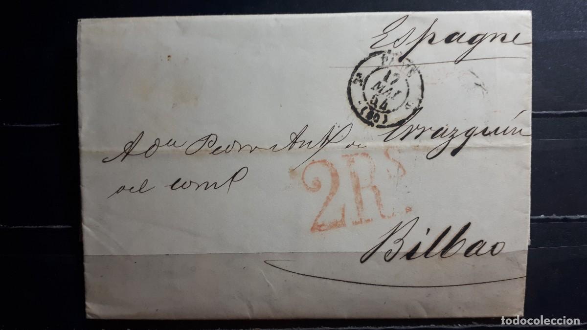 Timbres: Carta escrita y circulada. PAR&Iacute;S a Bilbao. 17 Mayo 1854