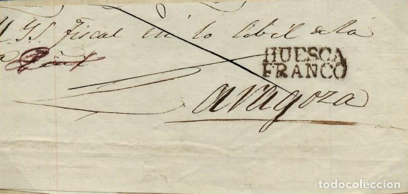 Sellos: FA0928. PREFILATELIA. (1822ca). Fragmento de sobrescrito circulado de Huesca a Zaragoza. RR