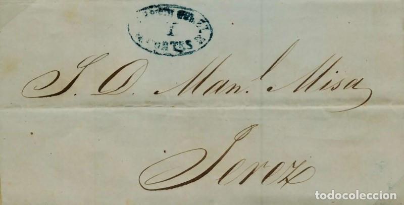 Sellos: FA1135. HISTORIA POSTAL. 1852. Sobrescrito circulado de C&aacute;diz a Jerez de la Frontera, R