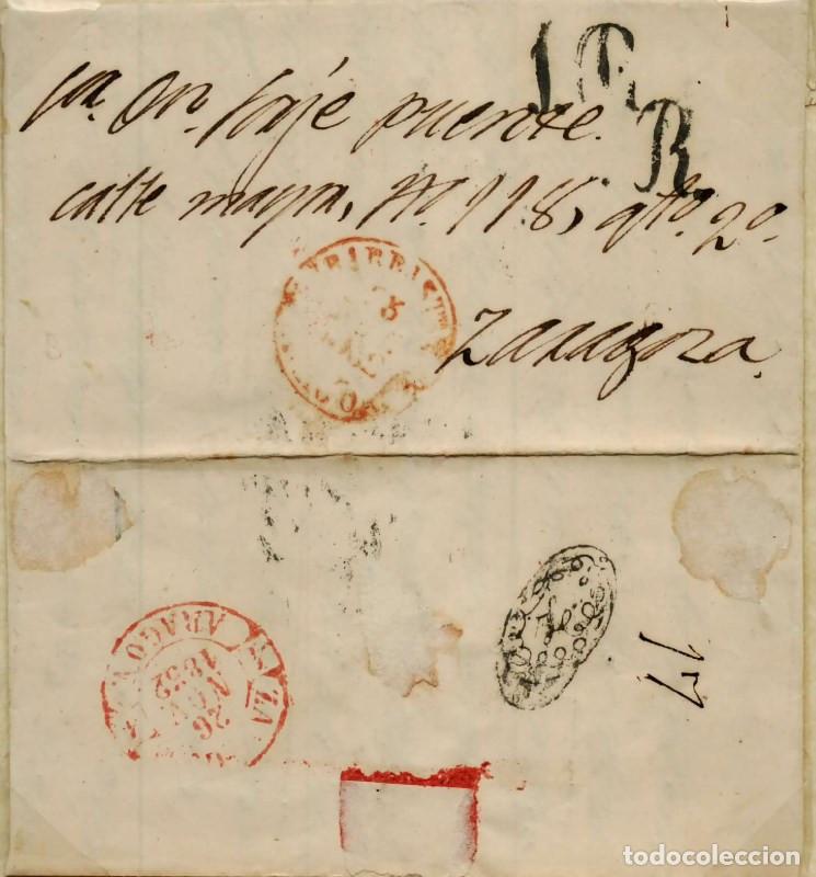 Sellos: FA1133, PREFILATELIA. 1852, 26 de nov. Sobrescrito circulado de Barbastro a Zaragoza. Rareza RR
