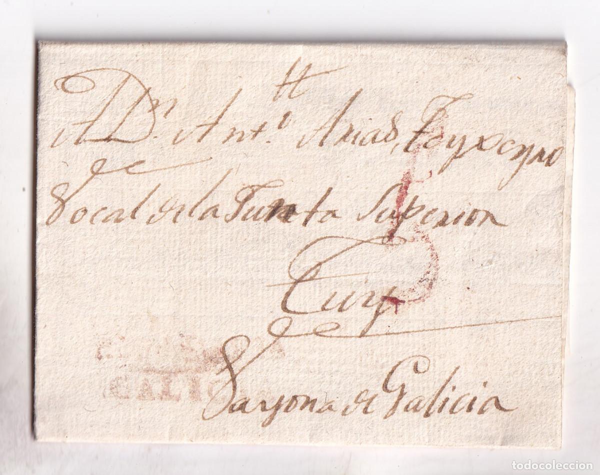 Sellos: PREFILATELIA. CARTA ENTERA. RIBADAVIA. OURENSE. A A. ARIAS TEIXEIRO VOCAL JUNTA SUPERIOR 1813 BAYONA